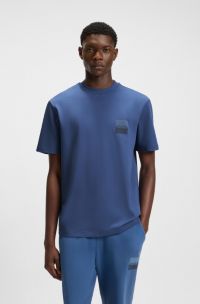 Relaxed-fit T-shirt in cotton with split logos, Blue