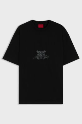 T-Shirt aus Baumwoll-Jersey mit College-Logos, Schwarz