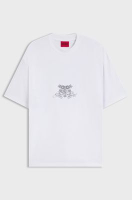 Cotton-jersey T-shirt with collegiate logos, White