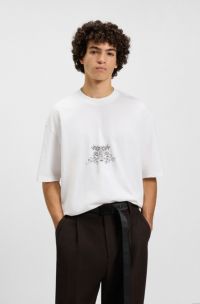 T-shirt in jersey di cotone con loghi stile college, Bianco