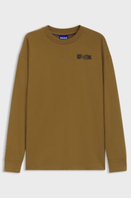 Cotton-jersey T-shirt with puff-print logos, Brown