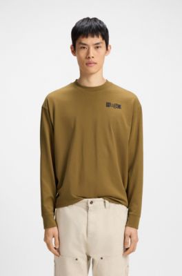 Cotton-jersey T-shirt with puff-print logos, Brown