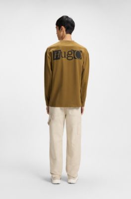 Cotton-jersey T-shirt with puff-print logos, Brown