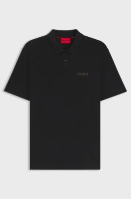 Polo van katoenpiqu&eacute; met logoapplicatie, Zwart