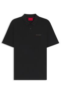 Cotton-piqué polo shirt with logo appliqué, Black