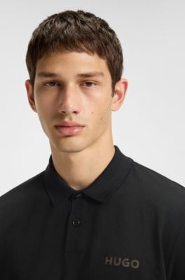 Cotton-piqu&eacute; polo shirt with logo appliqu&eacute;, Black