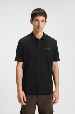 Cotton-piqu&eacute; polo shirt with logo appliqu&eacute;, Black