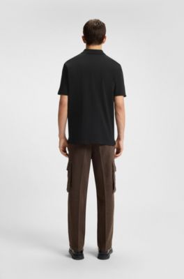 Cotton-piqu&eacute; polo shirt with logo appliqu&eacute;, Black