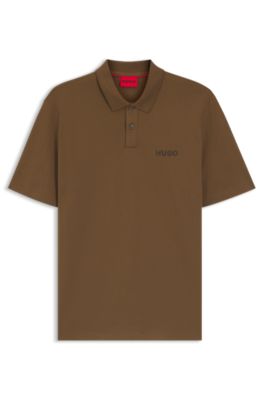 Cotton-piqu&eacute; polo shirt with logo appliqu&eacute;, Brown