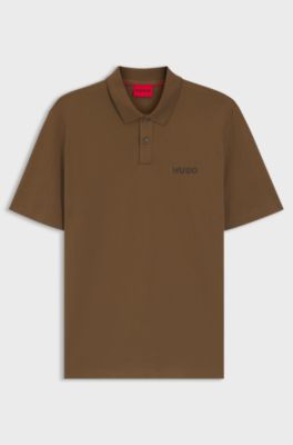Polo van katoenpiqu&eacute; met logoapplicatie, Bruin