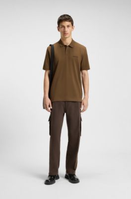 Polo en piqu&eacute; de coton avec logo appliqu&eacute;, Marron