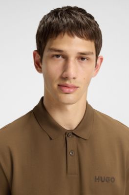 Polo in piqu&eacute; di cotone con logo applicato, Marrone