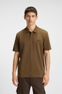 Cotton-piqué polo shirt with logo appliqué, Brown