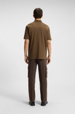 Cotton-piqu&eacute; polo shirt with logo appliqu&eacute;, Brown