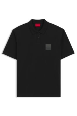 Relaxed-fit polo shirt in cotton with split logo, Black