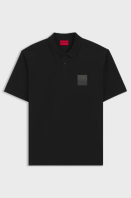 Relaxed-fit polo shirt in cotton with split logo, Black
