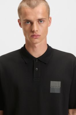 Relaxed-fit polo shirt in cotton with split logo, Black