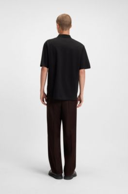 Relaxed-fit polo shirt in cotton with split logo, Black