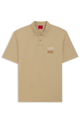 Relaxed-fit polo shirt in cotton with split logo, Beige
