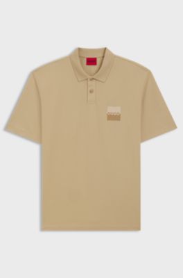 Relaxed-fit polo shirt in cotton with split logo, Beige