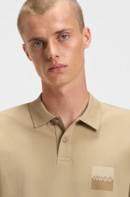 Relaxed-fit polo shirt in cotton with split logo, Beige