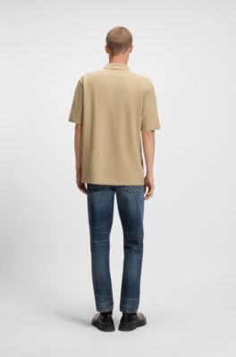 Relaxed-fit polo shirt in cotton with split logo, Beige