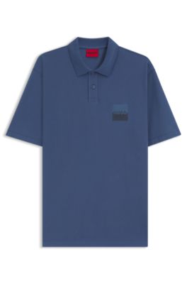 Relaxed-fit polo shirt in cotton with split logo, Blue