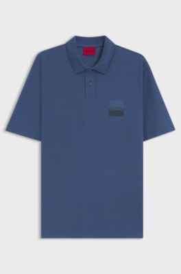 Relaxed-fit polo shirt in cotton with split logo, Blue