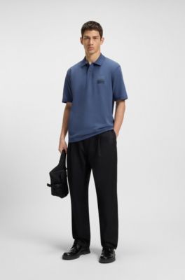Relaxed-fit polo shirt in cotton with split logo, Blue