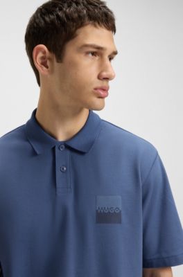 Relaxed-fit polo shirt in cotton with split logo, Blue