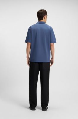 Relaxed-fit polo shirt in cotton with split logo, Blue