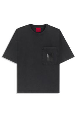 Cotton-jersey T-shirt with split logo, Black