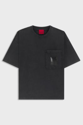 Cotton-jersey T-shirt with split logo, Black