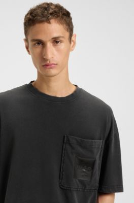 Cotton-jersey T-shirt with split logo, Black