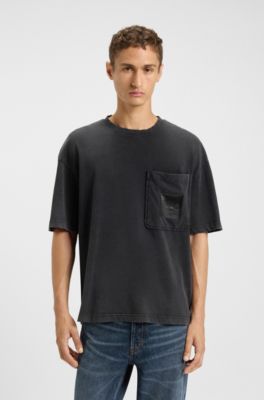 Cotton-jersey T-shirt with split logo, Black