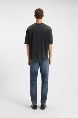 Cotton-jersey T-shirt with split logo, Black