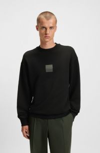 Cotton-terry sweatshirt with split logo, Black