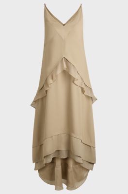 Layered satin dress with silk inserts, Beige
