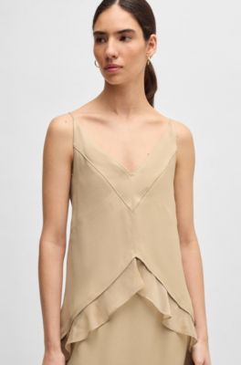 Layered satin dress with silk inserts, Beige