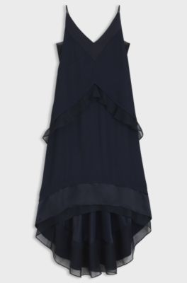 Layered satin dress with silk inserts, Dark Blue