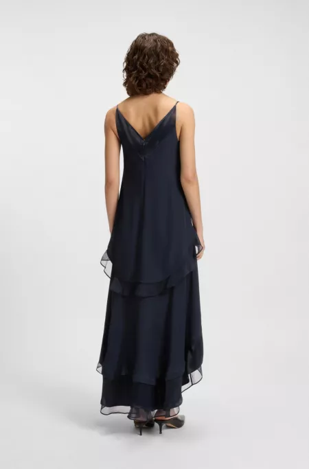 Layered satin dress with silk inserts