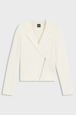 Knitted blazer with asymmetric front zip, White
