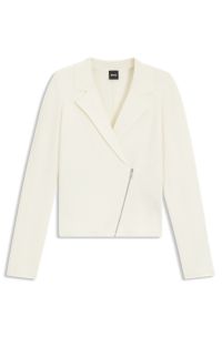 Knitted blazer with asymmetric front zip, Natural