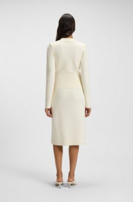 Knitted blazer with asymmetric front zip, White