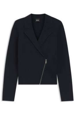Knitted blazer with asymmetric front zip, Dark Blue