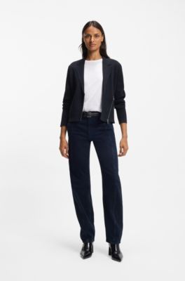 Knitted blazer with asymmetric front zip, Dark Blue