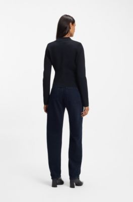 Knitted blazer with asymmetric front zip, Dark Blue