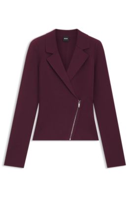 Knitted blazer with asymmetric front zip, Dark Purple