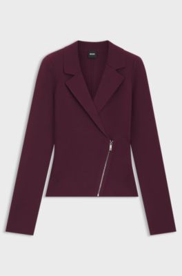 Knitted blazer with asymmetric front zip, Dark Purple