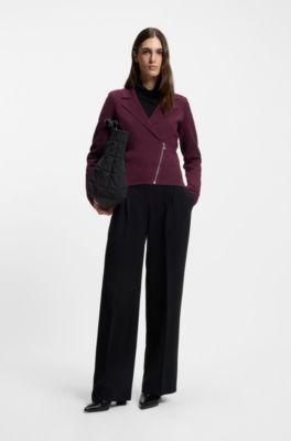 Knitted blazer with asymmetric front zip, Dark Purple